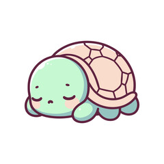 Cute cartoon turtle resting peacefully on a plain background, ideal for children's illustrations
