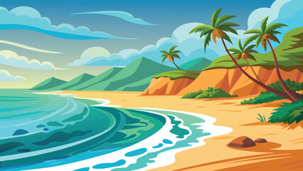 Fototapeta premium Vibrant tropical beach paradise with turquoise waters and lush greenery