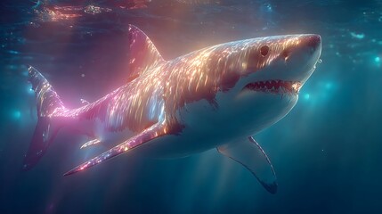 Neon light glass shark underwater glow high resolution picture