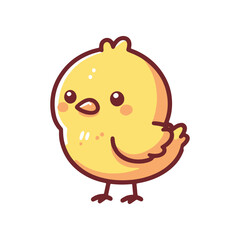 Cute cartoon yellow chick standing cheerfully against a simple white background