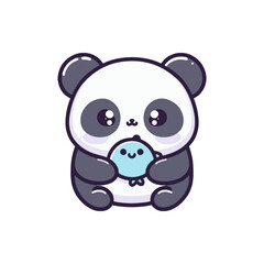 Cute panda holding a small blue creature, set against a plain white background