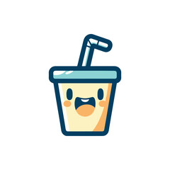Happy cartoon beverage cup with a straw, set against a plain background, ideal for children's content