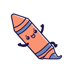 Playful cartoon crayon character smiling and leaning with arms outstretched on a white background
