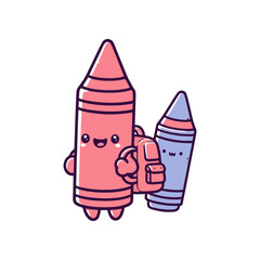 Playful cartoon crayons with a backpack, ready for school, set against a white background