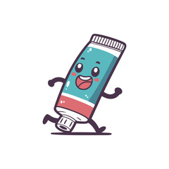 Playful cartoon toothpaste tube running joyfully, with a bright background suggesting cleanliness