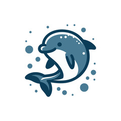 Playful dolphin swimming amidst bubbles in a vibrant underwater scene, illustrating marine life