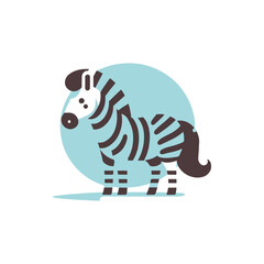 Playful cartoon zebra standing against a light blue circular background, perfect for children's themes