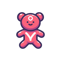 Playful pink teddy bear character with a smile, set against a simple white background