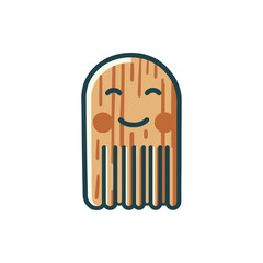 Playful wooden ghost character with a smiling face, set against a simple white background