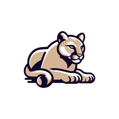 Stylized illustration of a mountain lion resting, showcasing its serene demeanor in a minimalist design