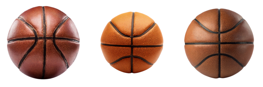 Three basketballs of different shades on transparent background