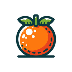 Vibrant orange fruit illustration with green leaves, set against a clean white background