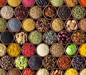 close up of a lot of spices in a market