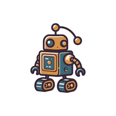 Vintage-style robot toy with colorful design standing on a white background, ideal for playful themes