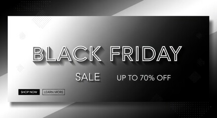 Sleek monochromatic web banner for a massive seasonal discount event. Abstract background design for advertising a special promotion with a large percentage off