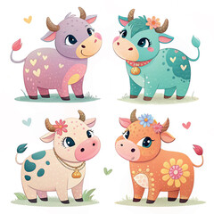 Obraz premium set of 4 cute Cow Cartoon
