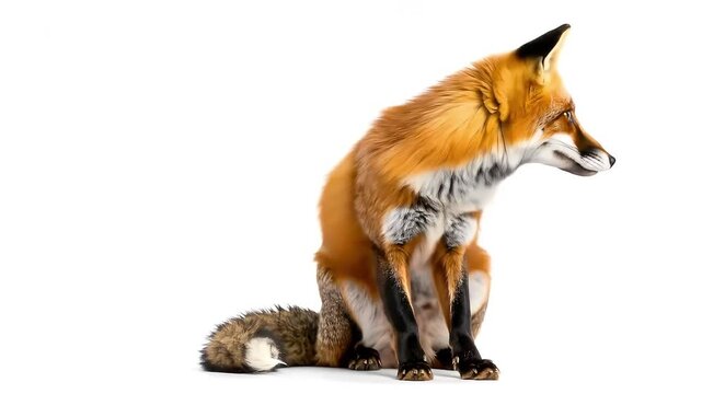 Fox sitting looking left in wildlife illustration art
