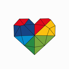 Obraz premium Geometric Heart Design with Colorful Facets and Black Lines Representing Love and Unity