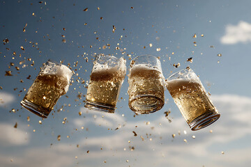 special occasion events, toasting in the sky with golden steins for celebration