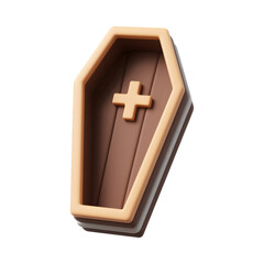 Obraz premium Stylized Wooden Coffin with Cross on Transparent Background Realistic 3D Rendering