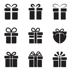 Set Gift icon. Vector concept illustration for design. Vector black silhouette. with white background