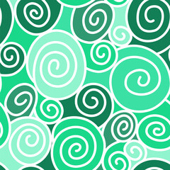 Green doodles. Monochromatic seamless pattern of doodles. Ideal for women's and children's fabrics, home decor or gift items. Vector background.