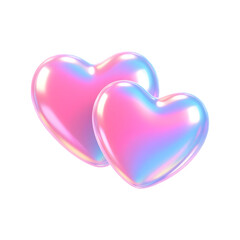 Two Pearlescent Holographic Hearts Isolated on Transparent Background for Romantic Designs