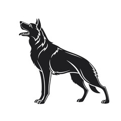 Fototapeta premium Silhouette of a Majestic German Shepherd A Striking Black and White Vector Illustration