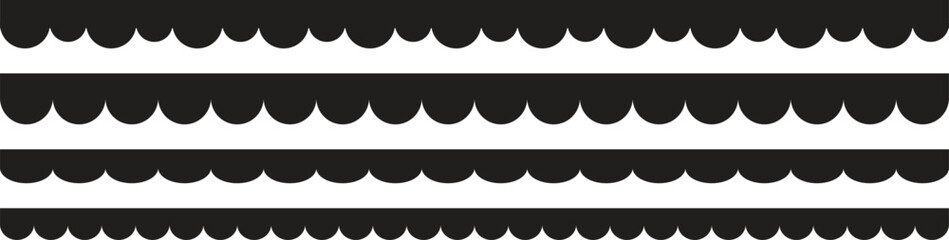 scalloped edge border design in black silhouette style. Repeat vintage frill ornament. Perfect for scrapbooking, invitation cards, digital design, decoration, pattern making