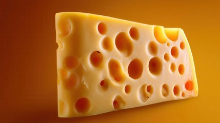 Slice of Cheese With Many Holes in Yellow Lighting