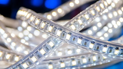 Obraz premium Close-up of LED Strip Lights Emitting Bright White Light