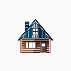 Charming Wooden House with Blue Roof and Chimney Illustration