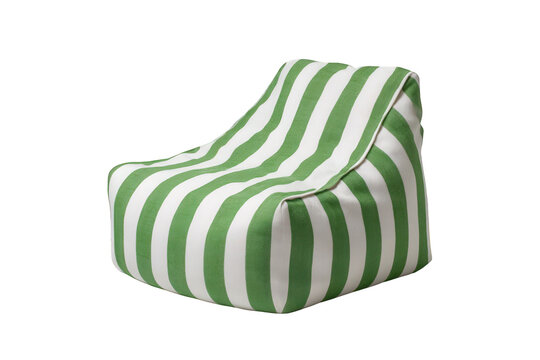 Green and white striped beanbag chair isolated on transparent background