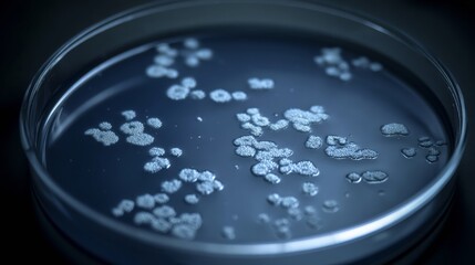 A clear circular petri dish features finely etched hand symbols at its center,