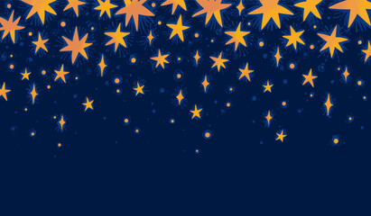 Falling stars on dark background. Vector illustration. Abstract magic cosmic sky. Hand drawn holiday template with place for text. Design for flyer, promotion, greeting card, invitation, mailing