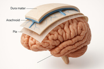 Human Brain Meninges Illustration: Dura Mater, Arachnoid, Pia Mater. Anatomical View [Illustration]