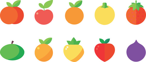 Fruit Icon Set With Semi 3d Look Flat Color