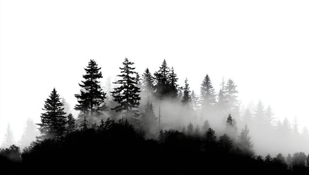 Silhouette of a misty forest