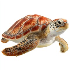 Fototapeta premium Close-up of a sea turtle, reddish-brown shell, profile view