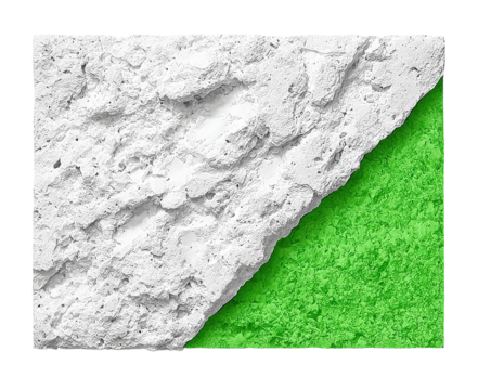 Rough textured white and lime green wall section