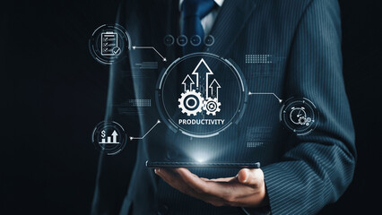 Productivity improvement in digital business, showing productivity tools, productivity tracking, productivity optimization, and workflow for business workplace efficiency. Elide