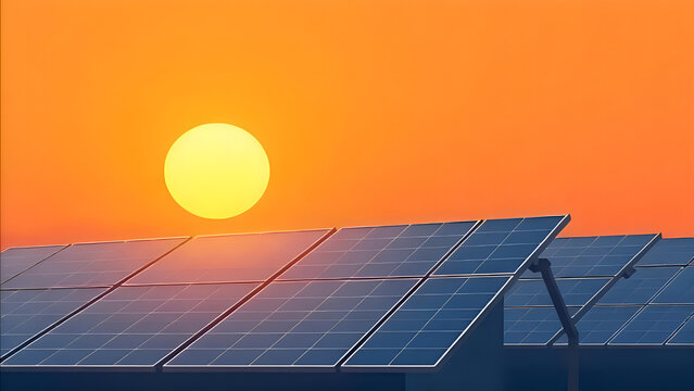 Minimal Flat Vector Illustration of Solar Panels with Sunlight