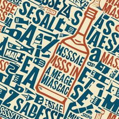 Artistic collage of mixed typography and a bottle illustration, creating a unique and eye-catching design, perfect for creative projects and striking visual communications