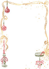 Watercolor Vintage Christmas Frame PNG, Hand drawn border, Retro Christmas border invitation, Christmas greeting card can be used as invitation card for wedding, birthday and other holiday