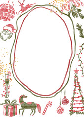 Watercolor Vintage Christmas Frame PNG, Hand drawn border, Retro Christmas border invitation, Christmas greeting card can be used as invitation card for wedding, birthday and other holiday