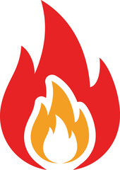 Vector illustration of red and orange fire flame icon, stylized burning fire symbol for safety, energy, heat, and fire-related design projects.