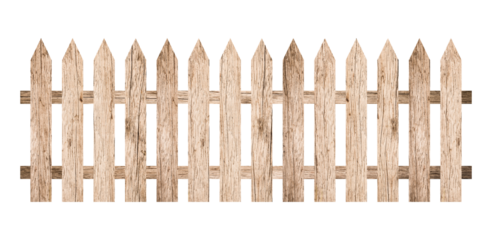 Brown wooden fence isolated on a white background that separates the objects. There are clipping paths for the designs and decoration