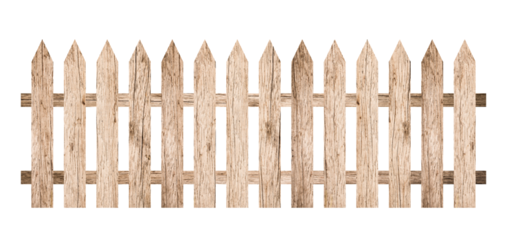 Brown wooden fence isolated on a white background that separates the objects. There are clipping paths for the designs and decoration