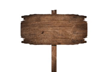 Wooden sign isolated on white background with clipping path