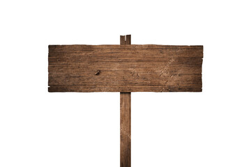 Wooden sign isolated on white background with clipping path